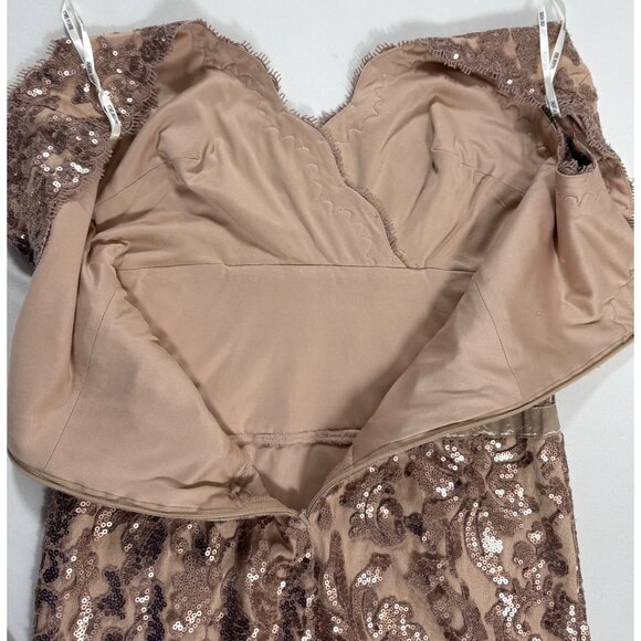 Tadashi Shoji Size 6 Nude Rose Sequin Lace Sheath Dress • Cocktail Formal Glam - Picture 8 of 15